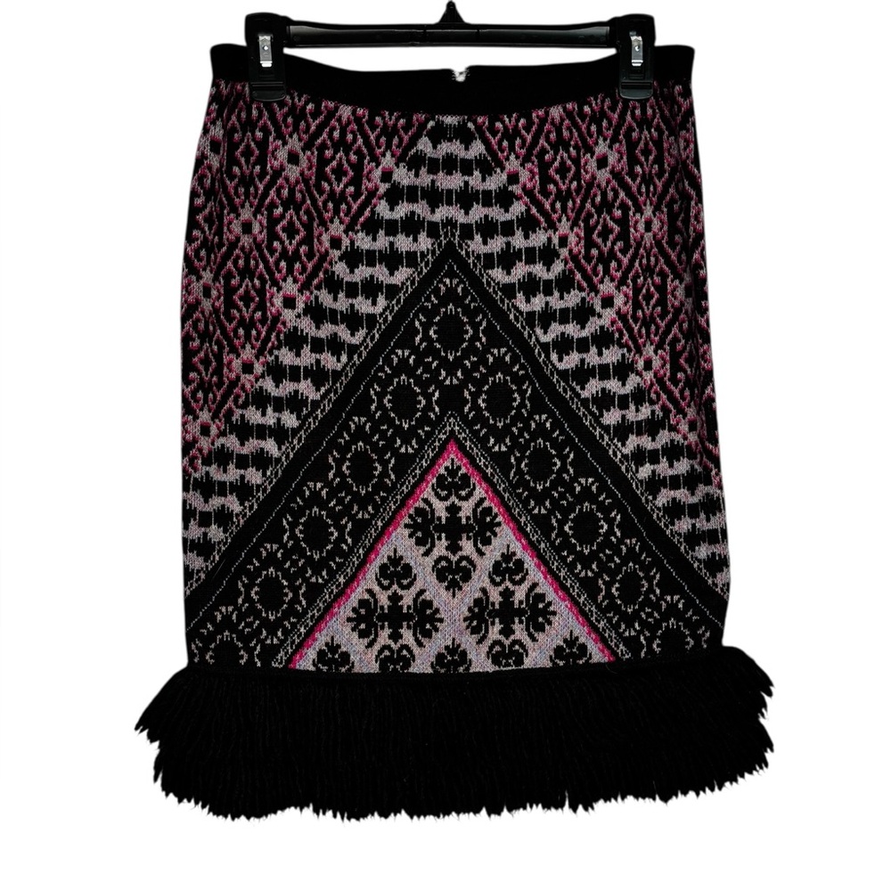 Black and Pink Patterned Fringe Hem Women's Skirt